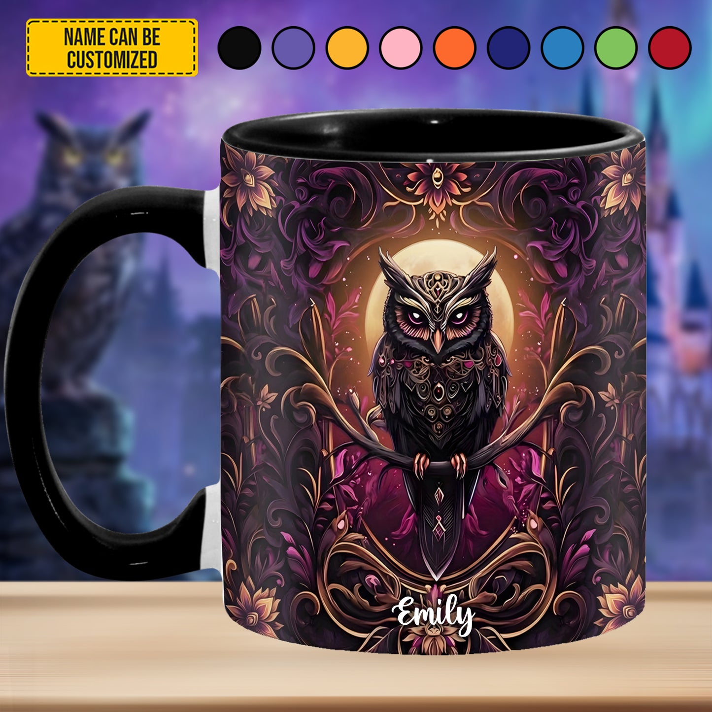 Personalized Gothic Owl Accent Mug