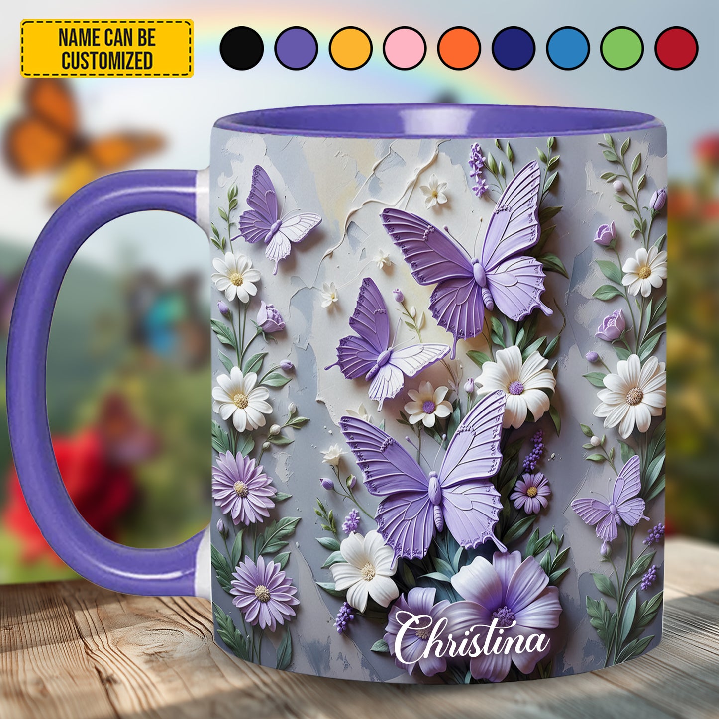 Personalized Beautiful Butterfly Floral Accent Mug