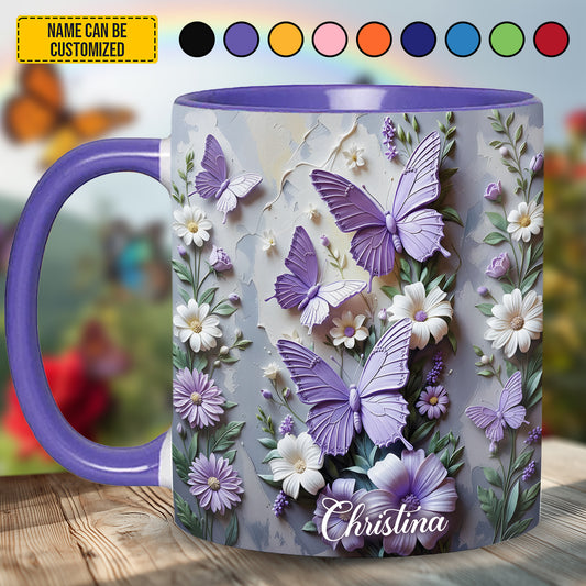 Personalized Beautiful Butterfly Floral Accent Mug