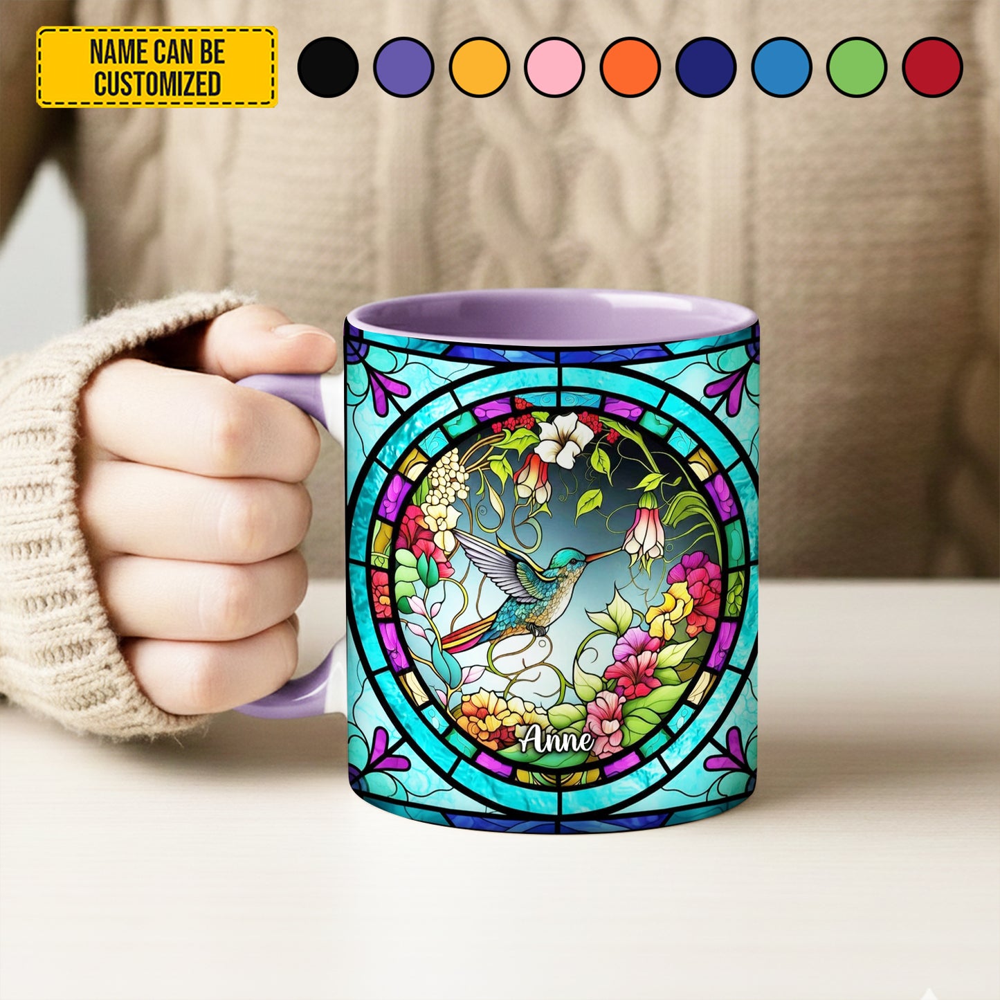 Stained Glass Hummingbird - Personalized Accent Mug