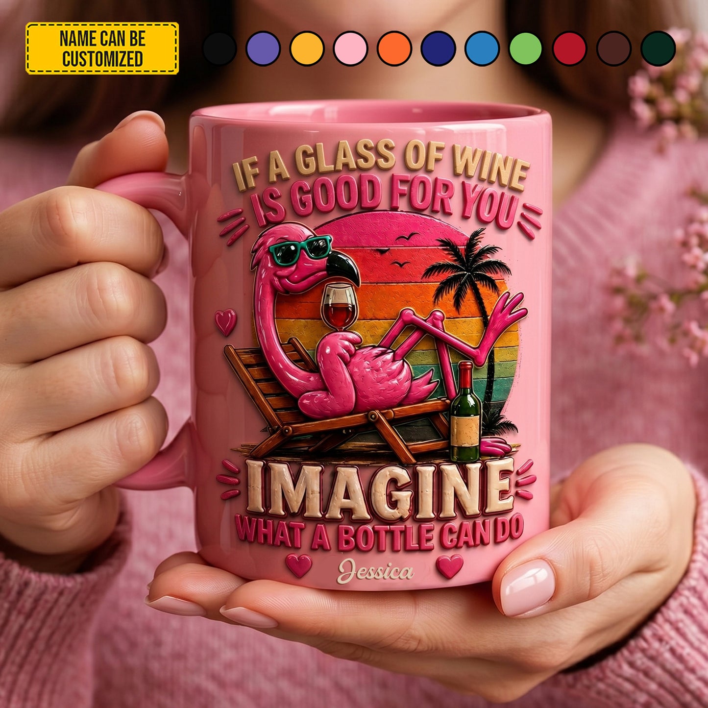 Flamingo & Wine Vibes - Personalized Funny Accent Mug