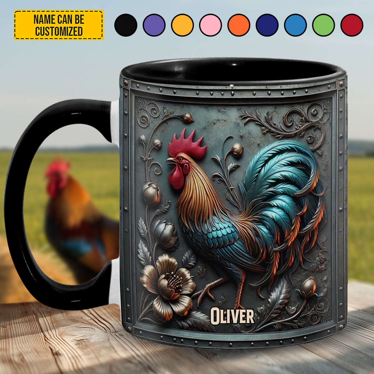 Vintage Chicken With Flowers – Personalized Chicken Accent Mug