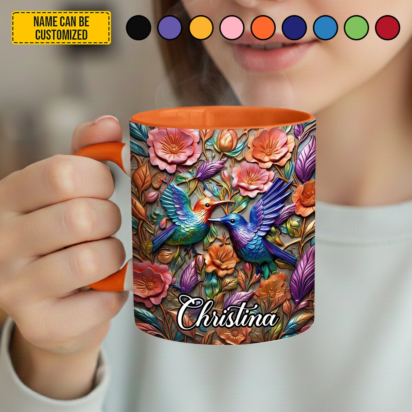 Hummingbird Flowers - Personalized Hummingbird Accent Mug