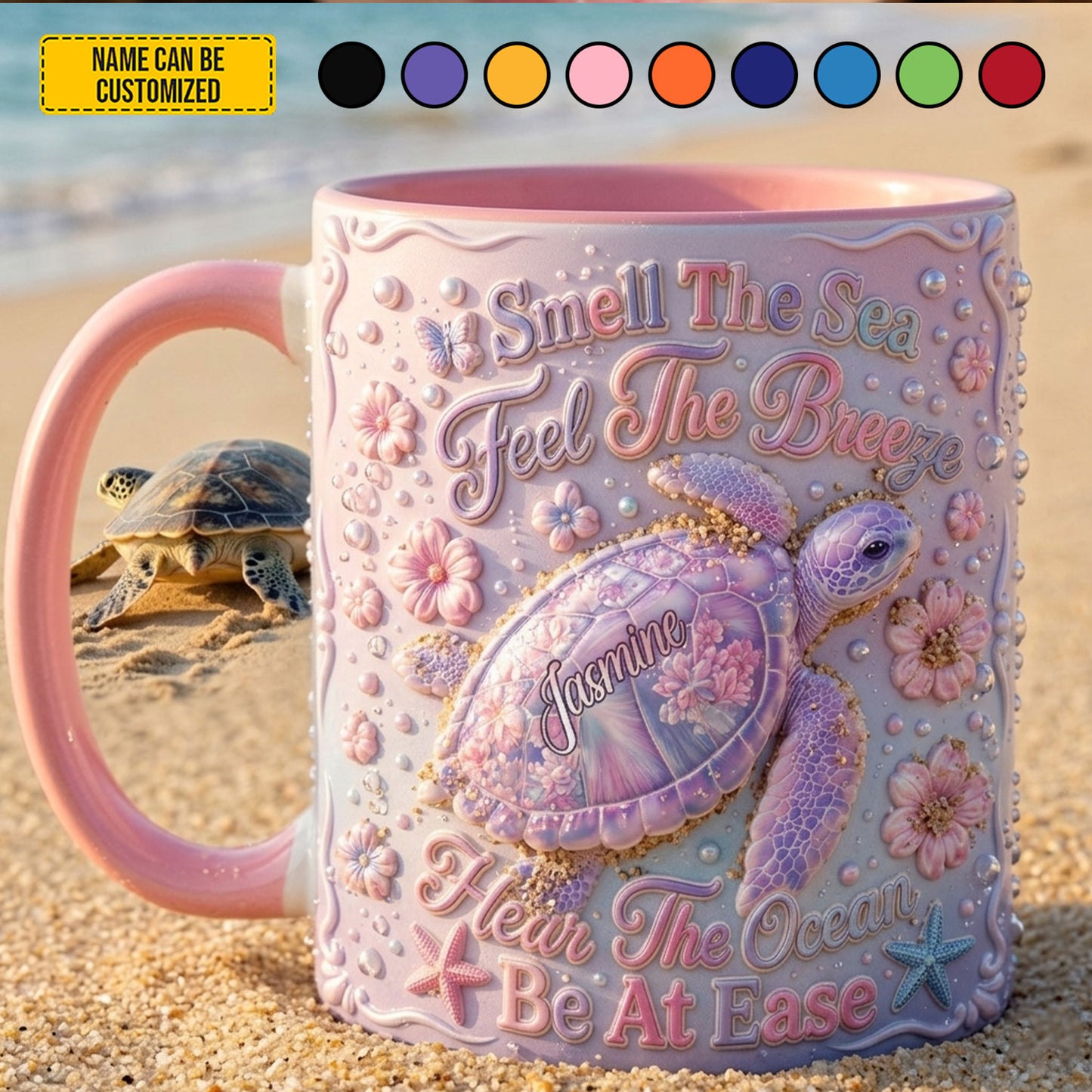 Smell The Sea - Personalized Turtle Accent Mug
