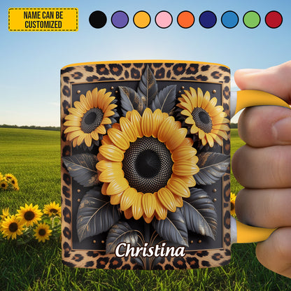 Sunflower Leopard Print - Personalized Accent Mug
