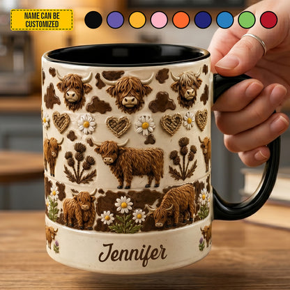 Personalized Highland Cow Floral Accent Mug