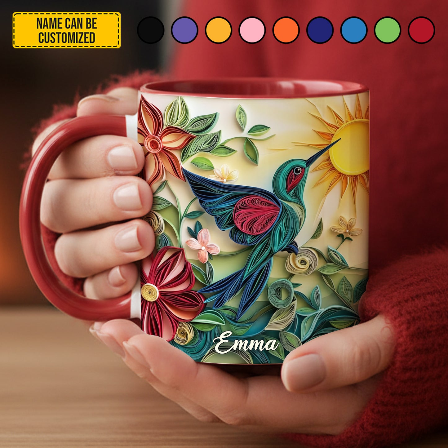 Hummingbird & Flowers - Personalized Hummingbird Accent Mug