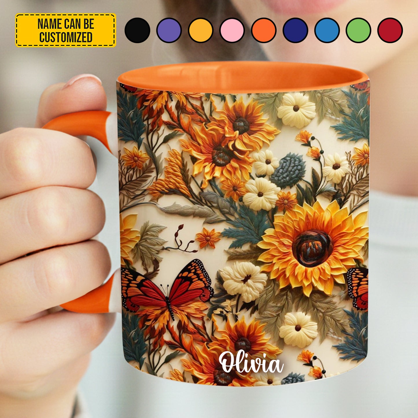 Personalized Sunflower Butterfly Accent Mug