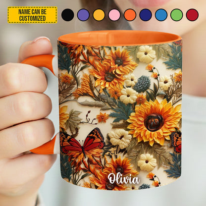 Personalized Sunflower Butterfly Accent Mug