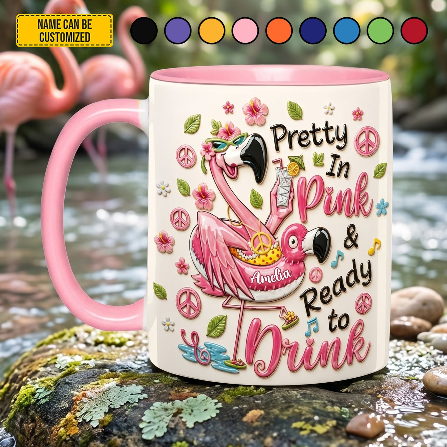 Pretty In Pink - Personalized Flamingo Accent Mug