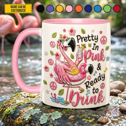 Pretty In Pink - Personalized Flamingo Accent Mug