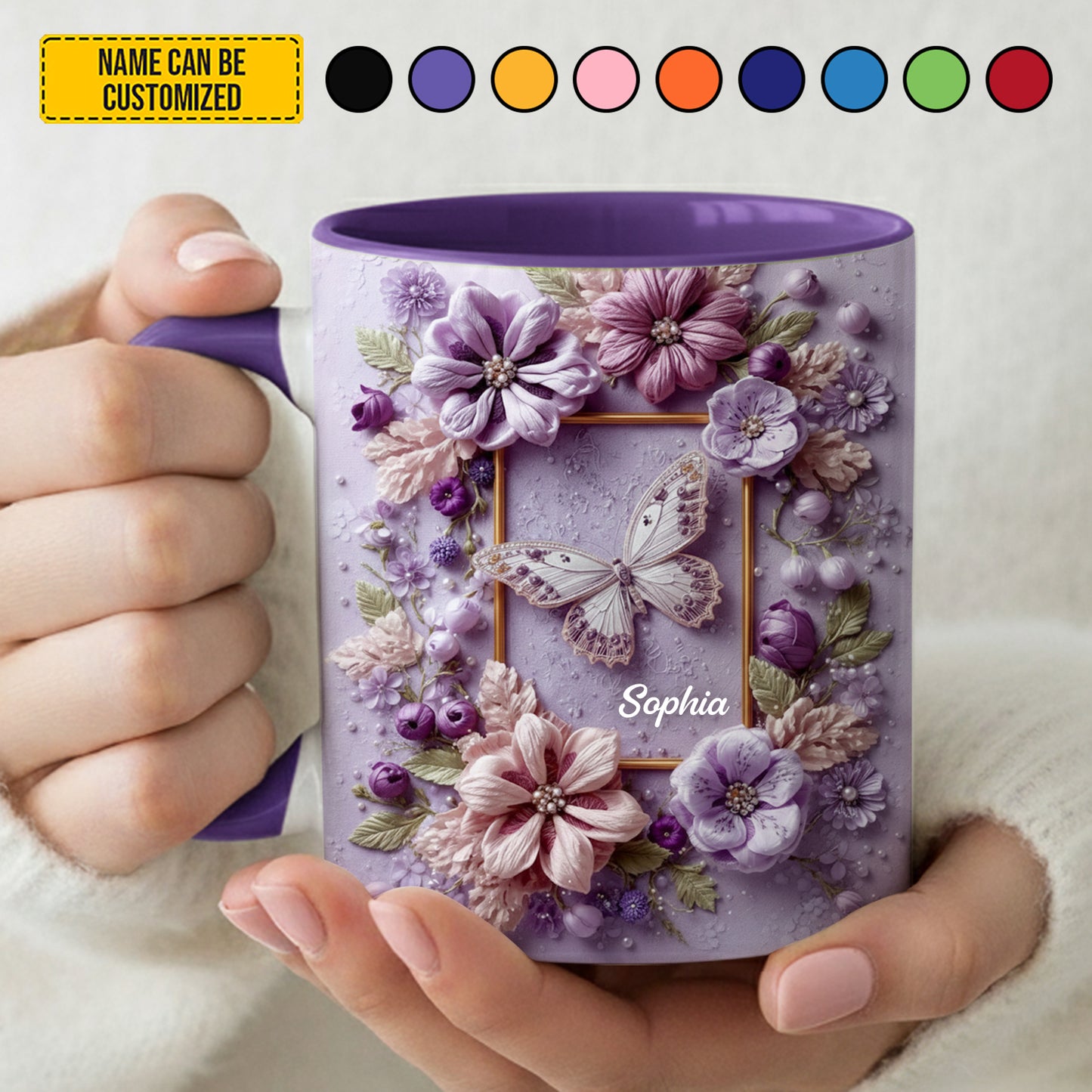 Floral Butterfly - Personalized Butterfly Accent Mug