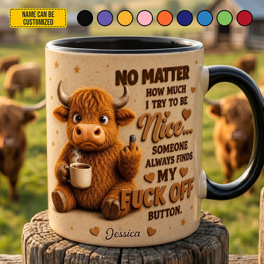 My F*ck Off Button – Personalized Highland Cow Accent Mug