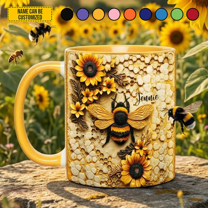 Personalized Bee & Sunflower Accent Mug