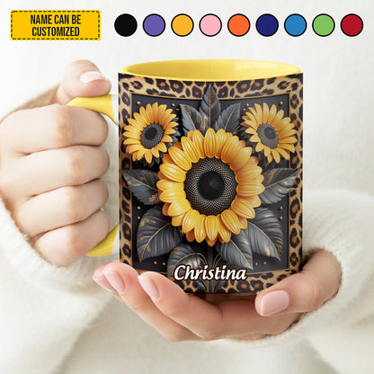 Sunflower Leopard Print - Personalized Accent Mug