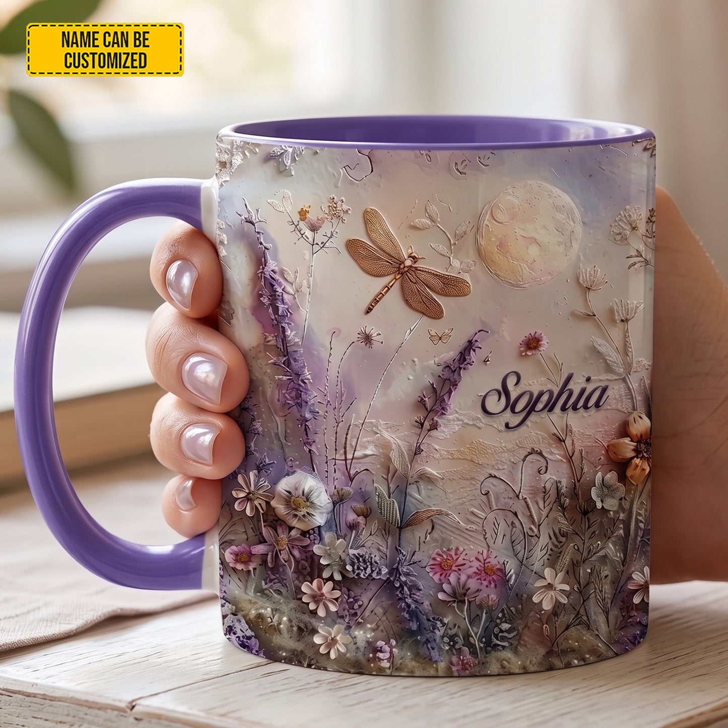 Flower and Dragonfly - Personalized Dragonfly Accent Mug