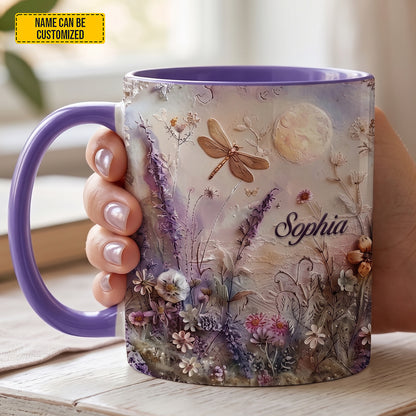 Flower and Dragonfly - Personalized Dragonfly Accent Mug
