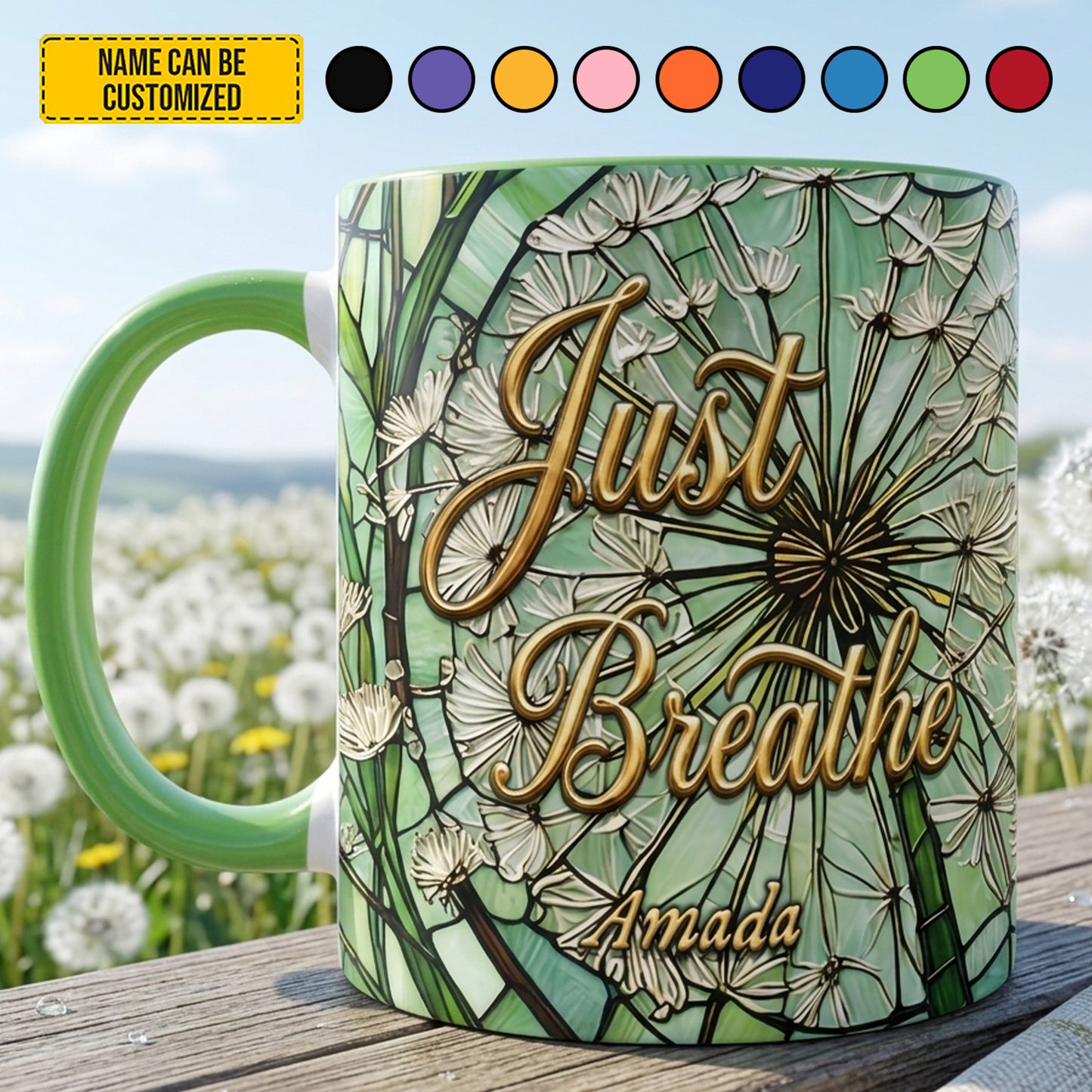 Just Breathe Dandelion – Personalized Accent Mug
