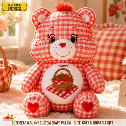 Personalized Cute Bear & Bunny Custom Shaped Pillow