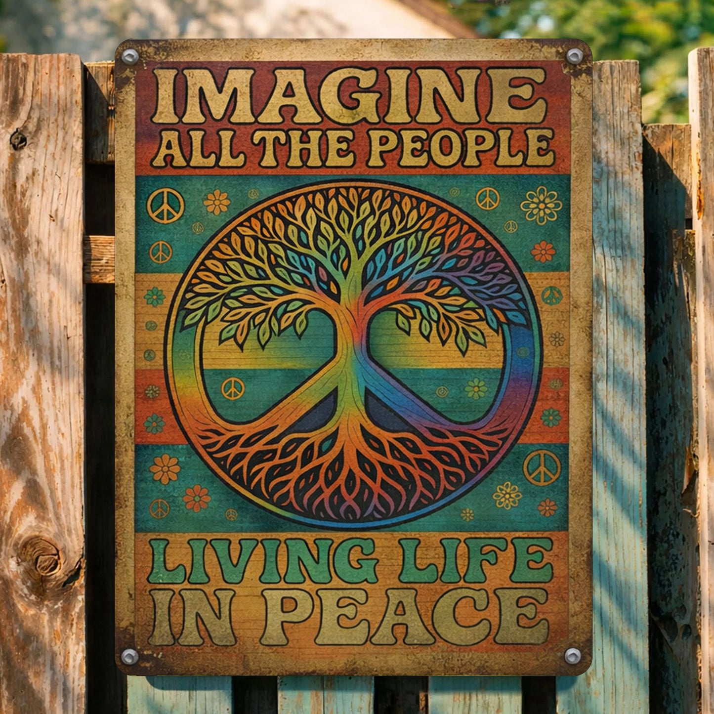 Imagine All The People Living Life In Peace - Hippie Metal Sign Version 3