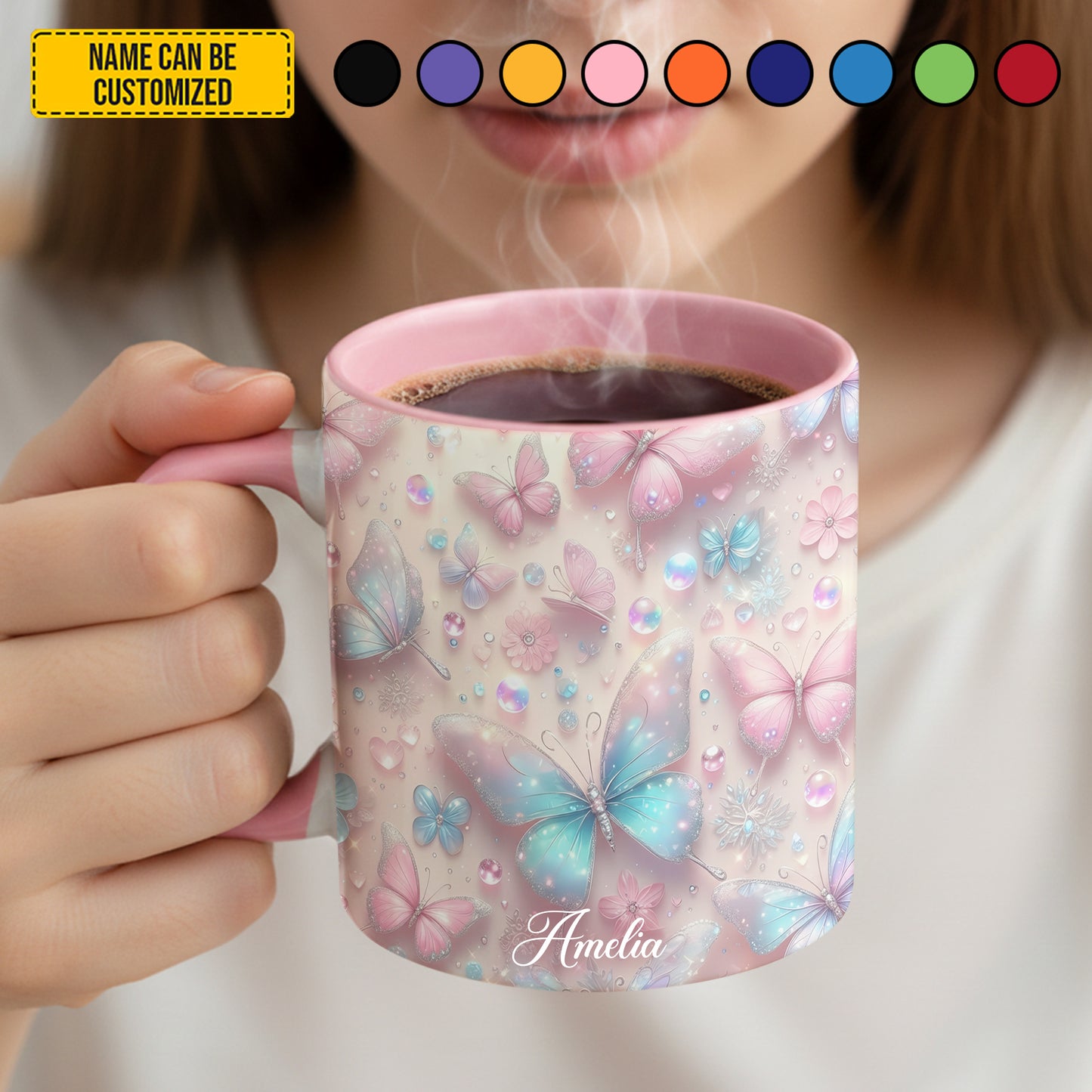 Personalized Colorful Butterflies Accent Mug