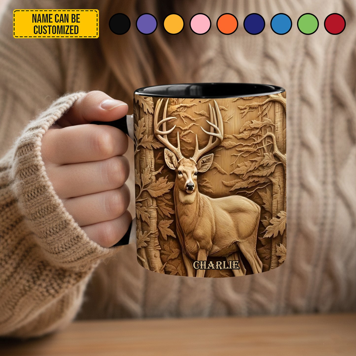 Deer Hunting In Forest - Personalized Hunting Accent Mug