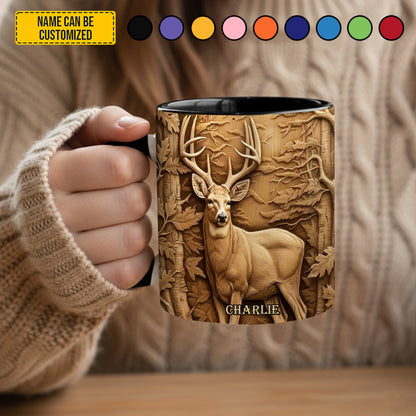Deer Hunting In Forest - Personalized Hunting Accent Mug