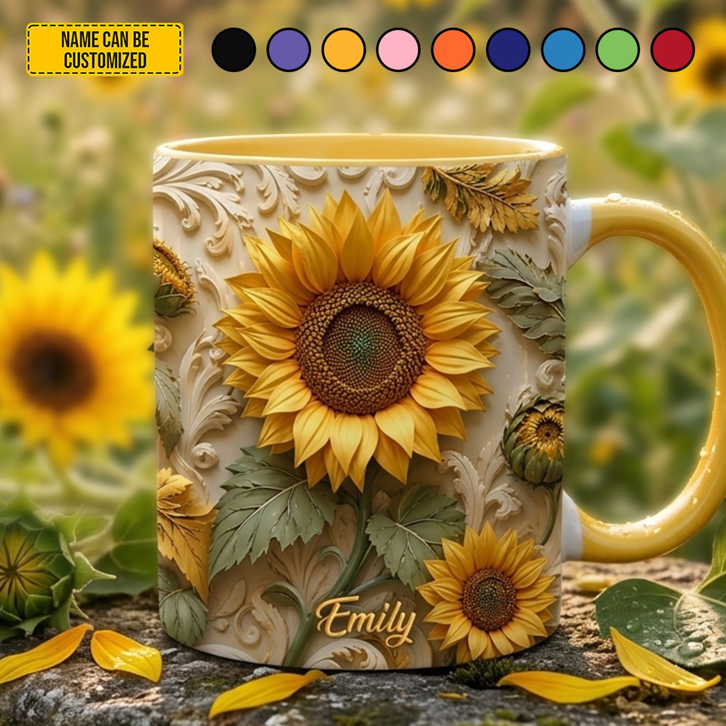 Personalized Sunflower Accent Mug