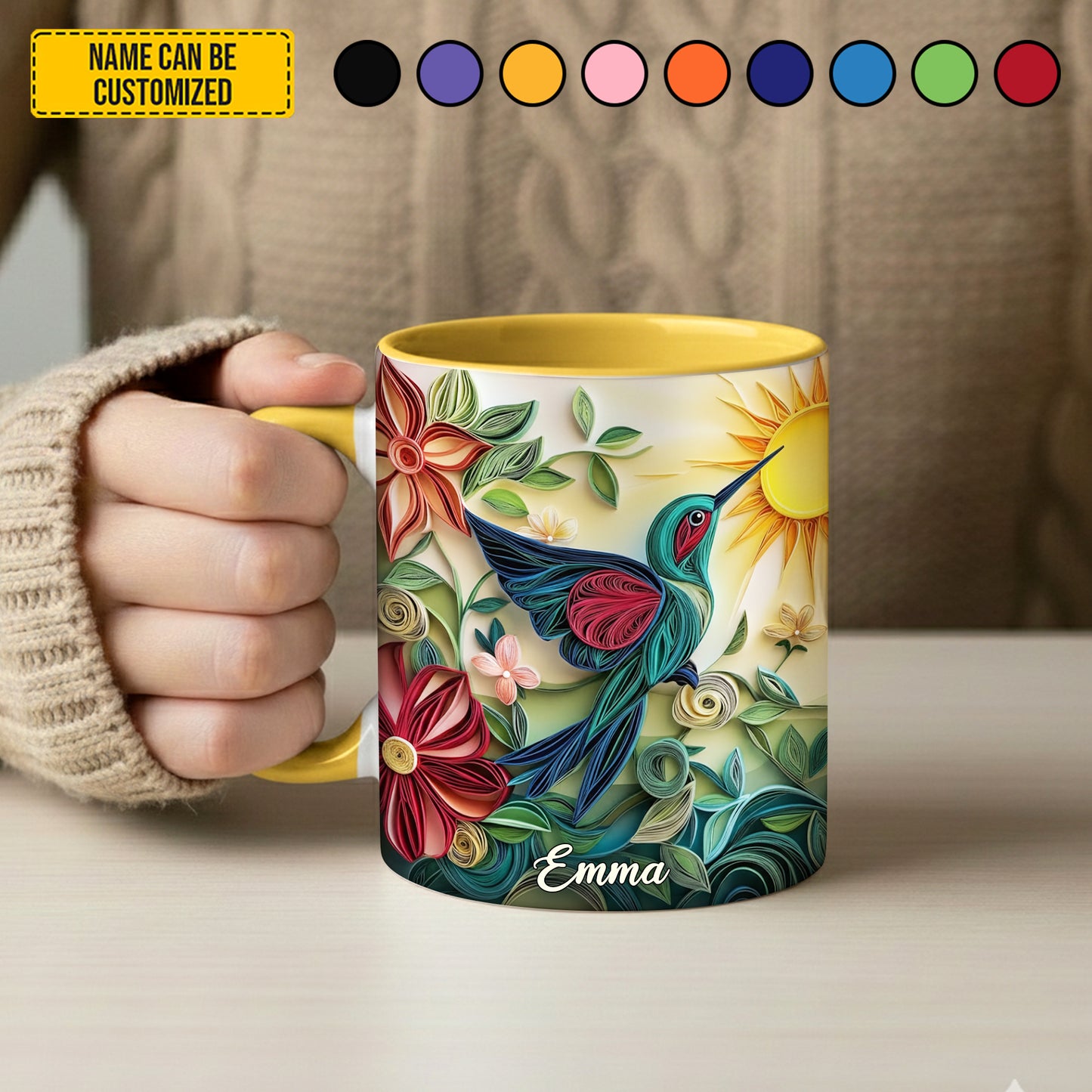 Hummingbird & Flowers - Personalized Hummingbird Accent Mug