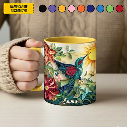 Hummingbird & Flowers - Personalized Hummingbird Accent Mug