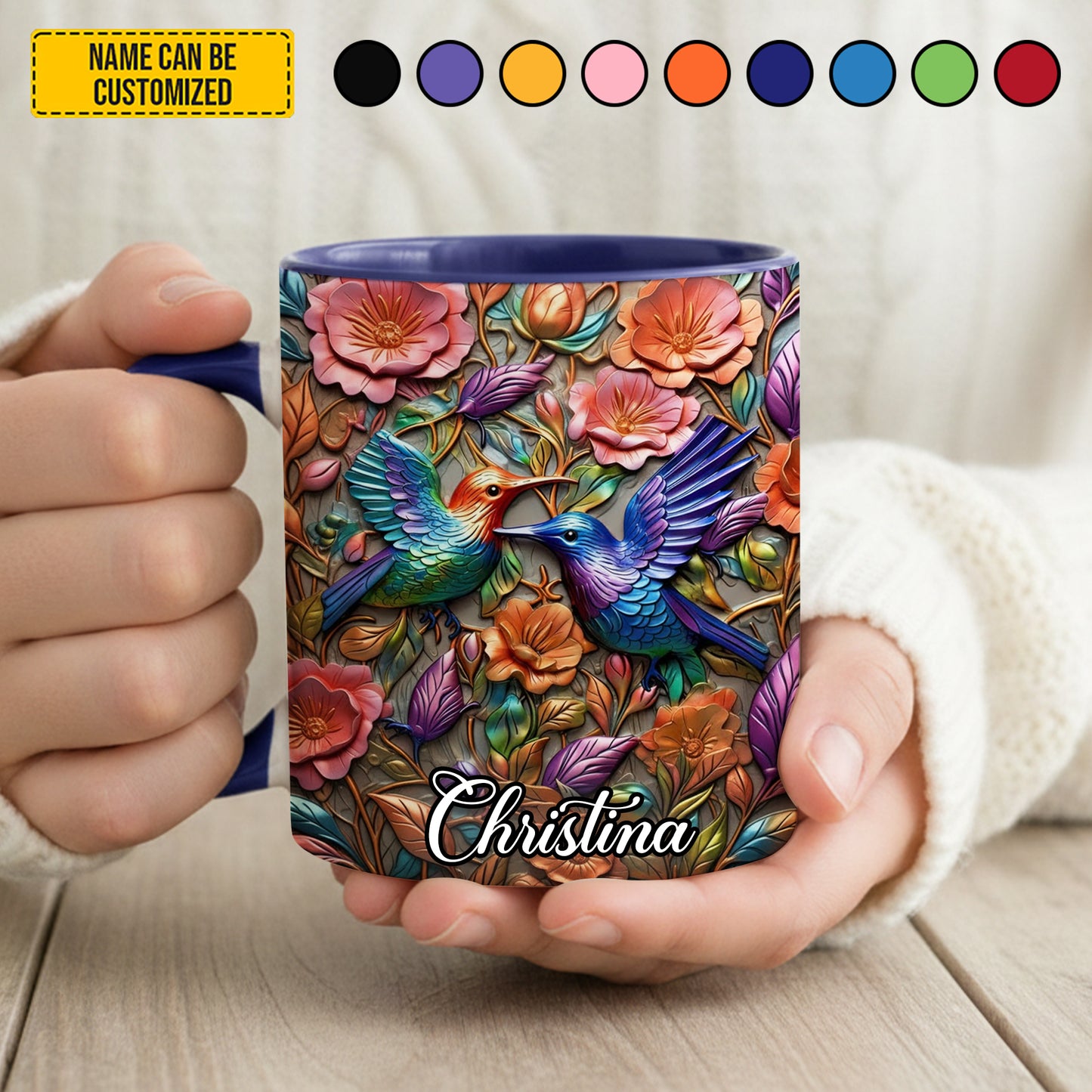 Hummingbird Flowers - Personalized Hummingbird Accent Mug