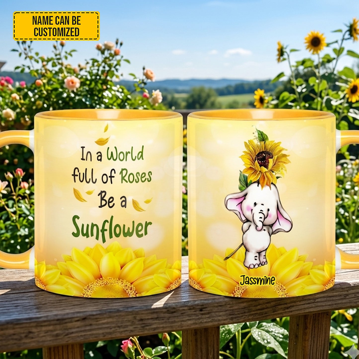 Elephant Be A Sunflower - Personalized Accent Mug