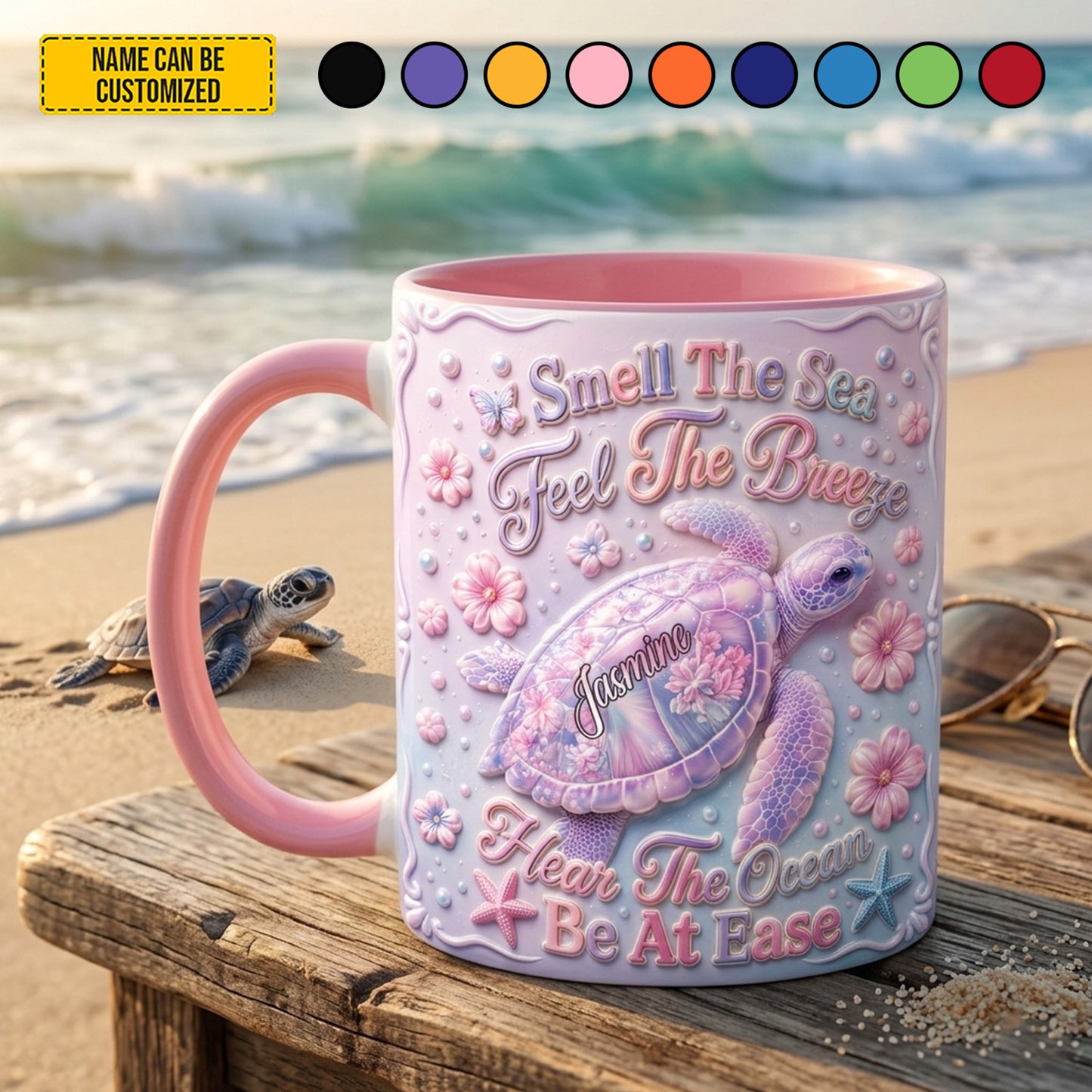 Smell The Sea - Personalized Turtle Accent Mug