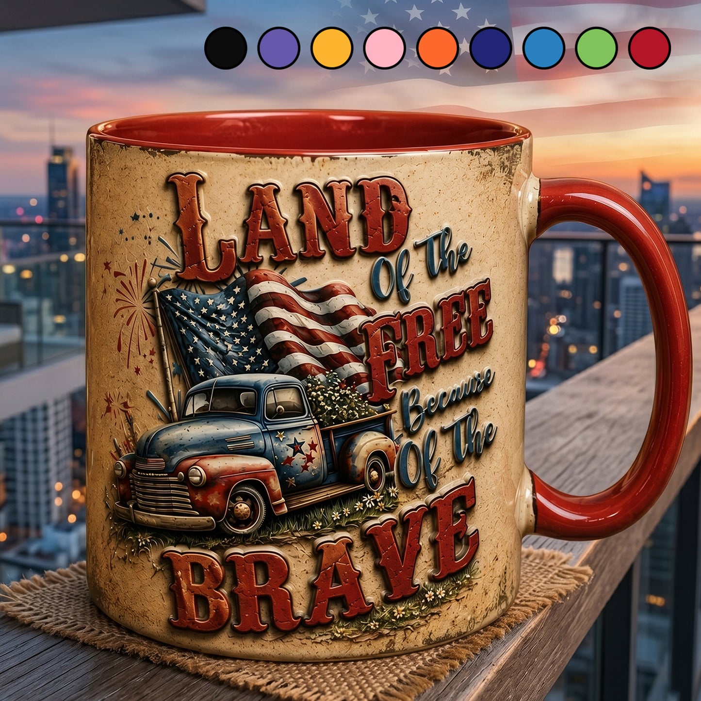 Land Of The Free - Truck Patriotic Accent Mug