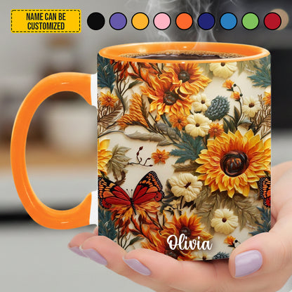 Personalized Sunflower Butterfly Accent Mug