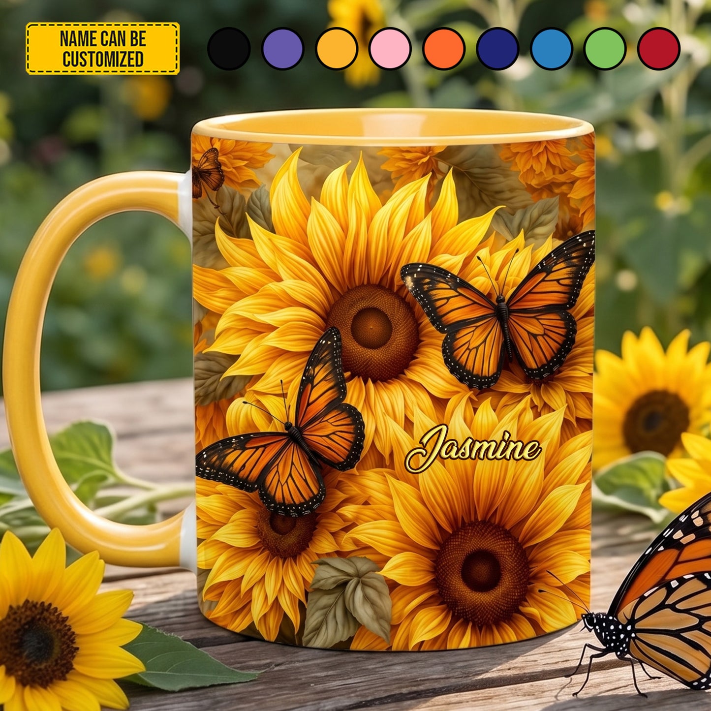 Butterfly Sunflower - Personalized Sunflower Accent Mug