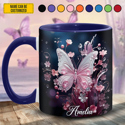 Flowers Butterflies - Personalized Butterfly Accent Mug