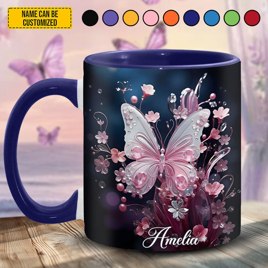 Flowers Butterflies - Personalized Butterfly Accent Mug