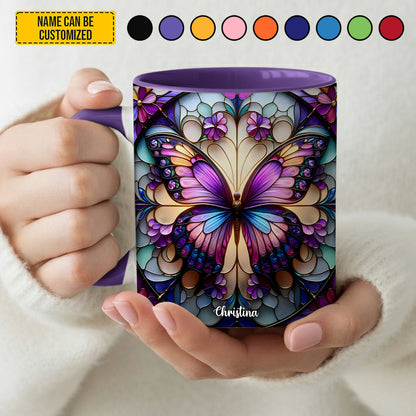 Stained Glass Butterfly - Personalized Butterfly Accent Mug