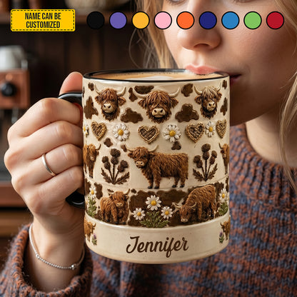 Personalized Highland Cow Floral Accent Mug