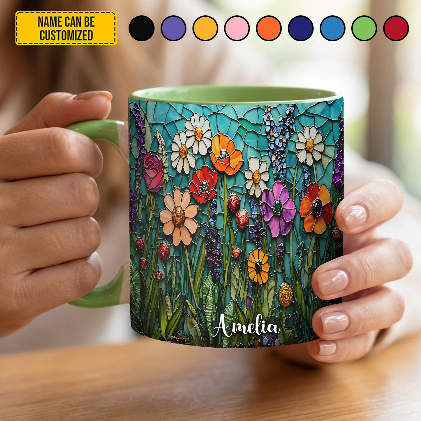 Beautiful Stained Glass Wildflower - Personalized Accent Mug