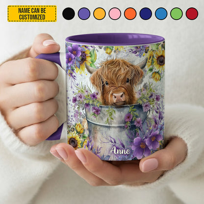 Cute Highland Cow Flower - Personalized Cow Accent Mug