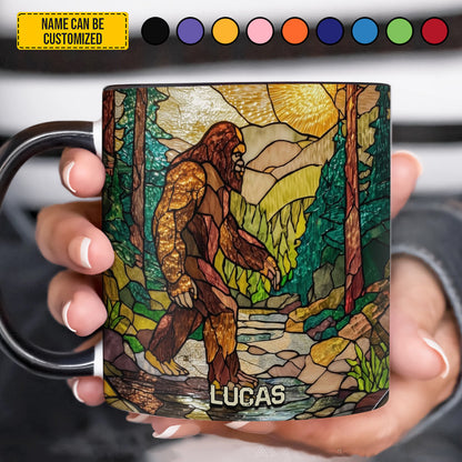 Bigfoot In Forest Stained Glass - Personalized Bigfoot Accent Mug