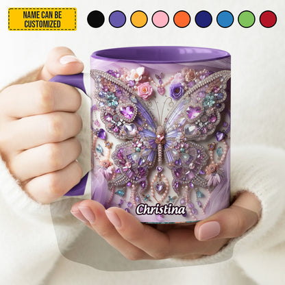 Personalized Sparkle Butterfly & Flower Accent Mug