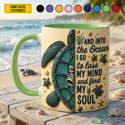 Into The Ocean - Personalized Turtle Accent Mug