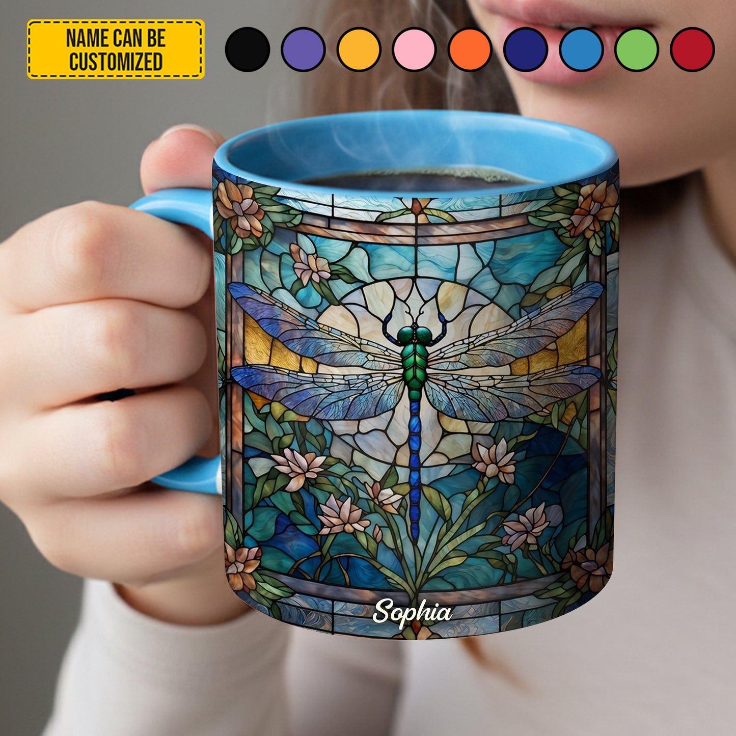 Personalized Stained Glass Dragonfly Accent Mug