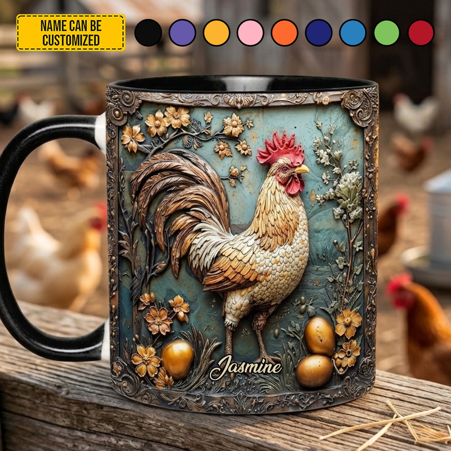 Personalized Vintage Rooster Accent Mug