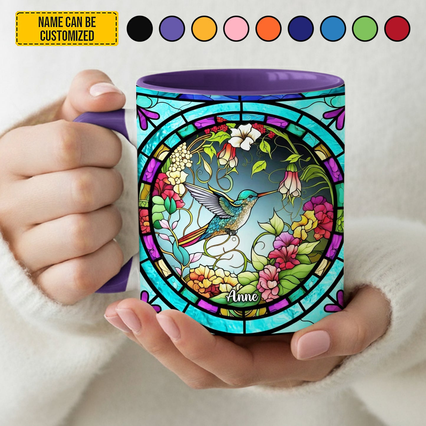Stained Glass Hummingbird - Personalized Accent Mug