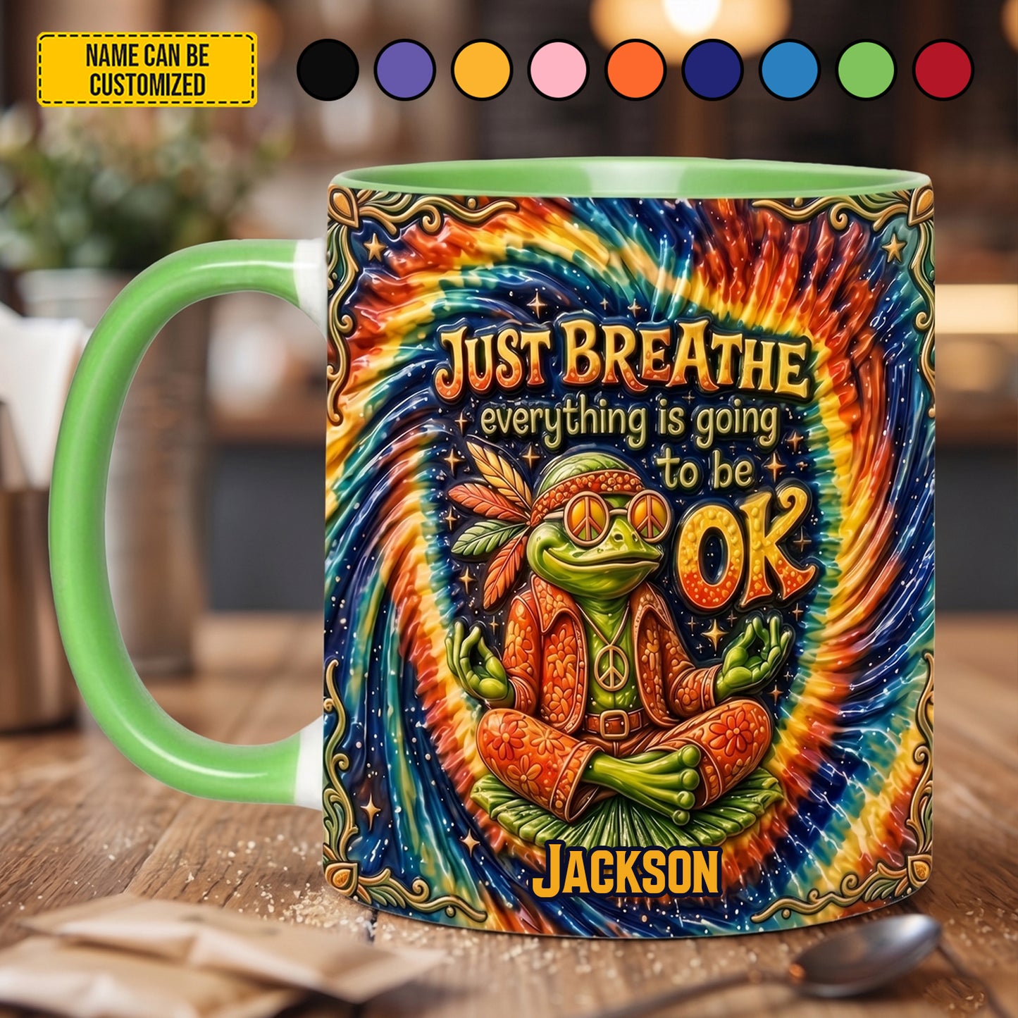 Personalized Hippie Frog Accent Mug