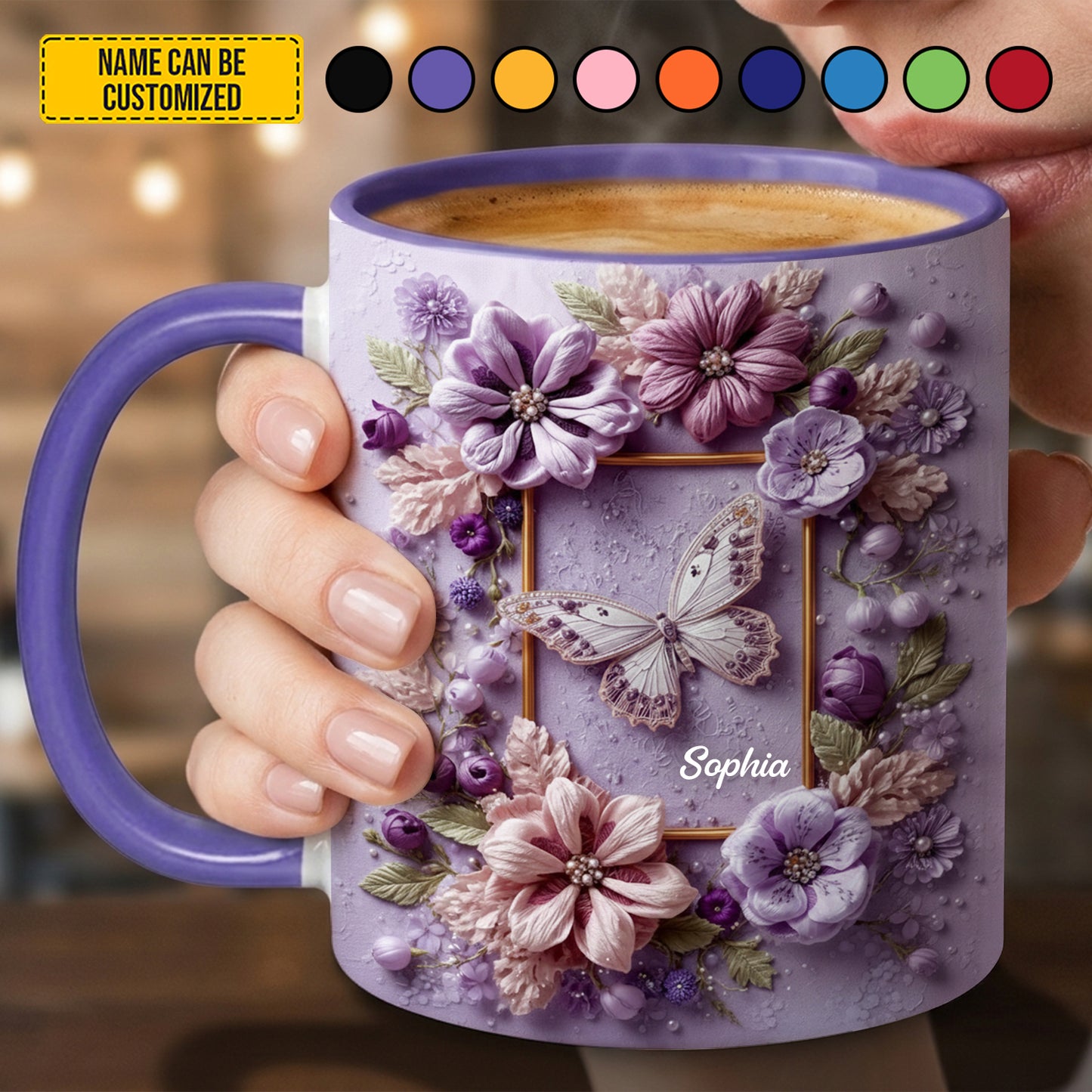 Floral Butterfly - Personalized Butterfly Accent Mug